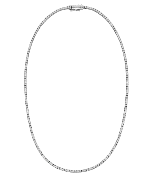 A silver-toned box chain necklace with a small central clasp, displayed against a plain white background.
